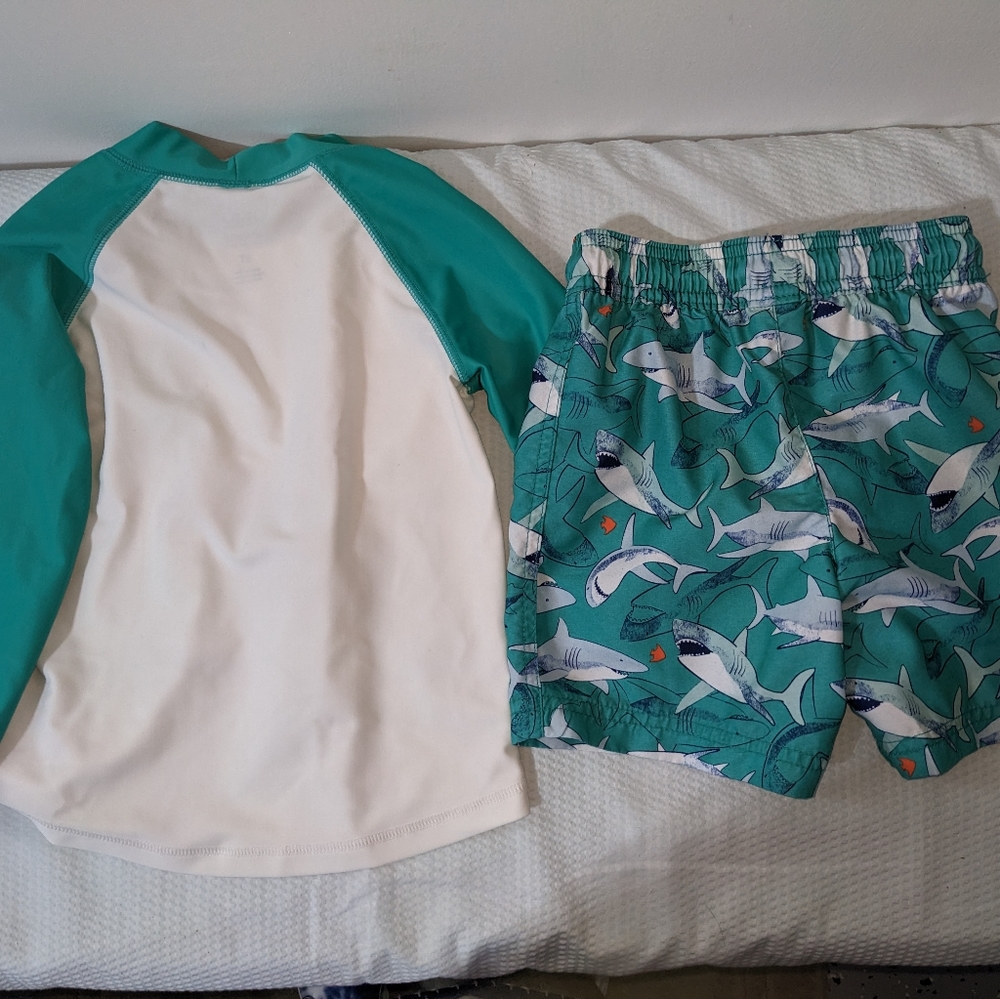 🥽 Child of Mine Shark Swim Trunks & Rashguard Aqua Toddler 3T - Picture 4 of 10